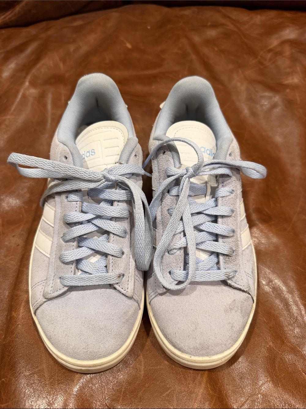 adidas Light Blue Suede Sneakers with White Stripes